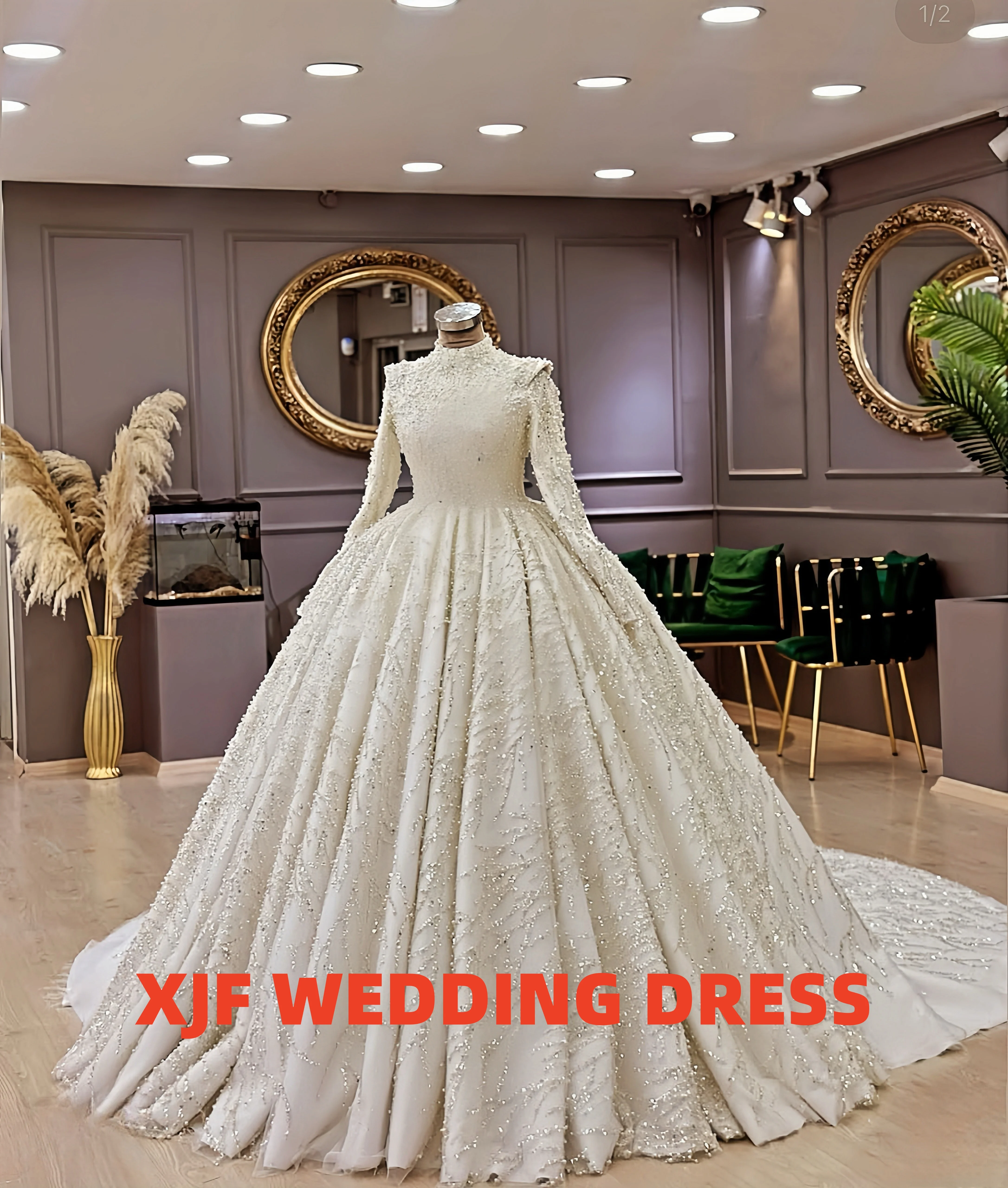 فستان زفاف مخصص برقبة عالية وأكمام طويلة مطرز فاخر من أماندا نوفيا فيستدوس دي نوفيا أماندا #1