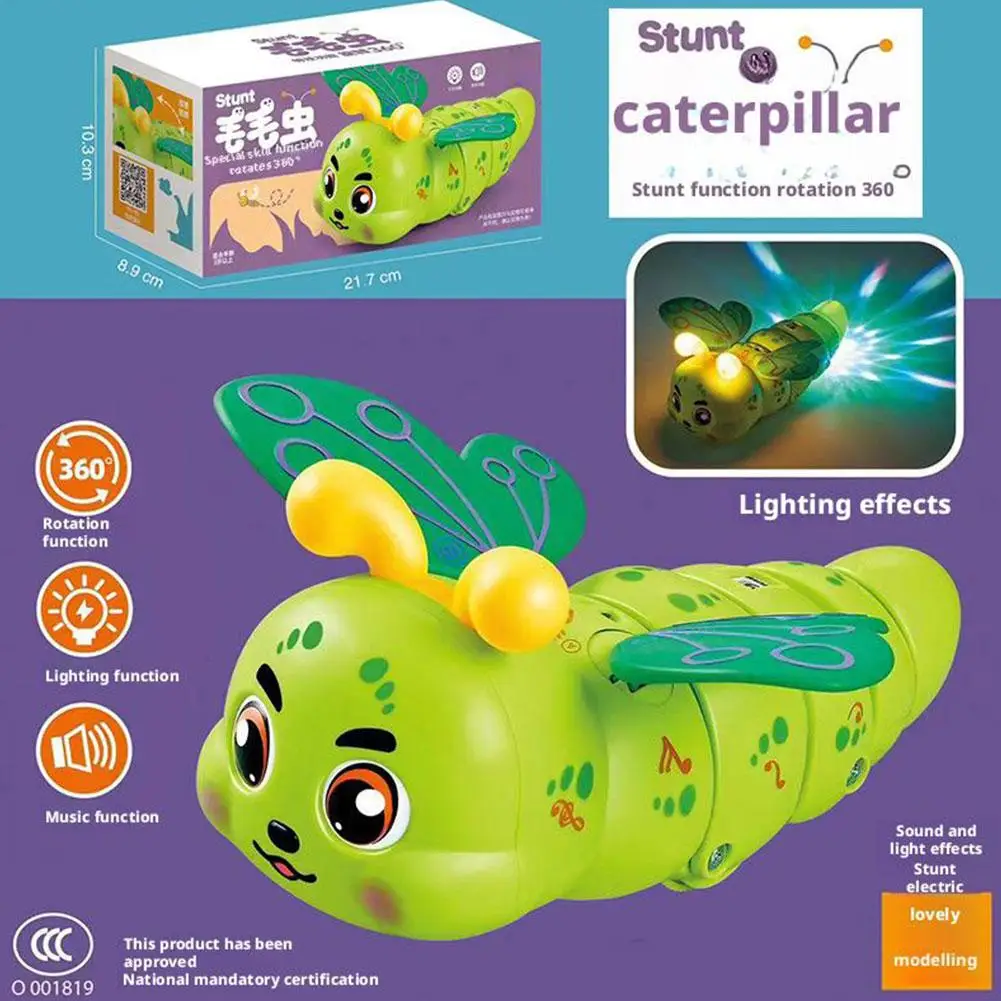 Cute Caterpillar With Color Light Dynamic Music Electric Toy Twist Crawling Rotating Cartoon Caterpillar Children's Birthday Gif