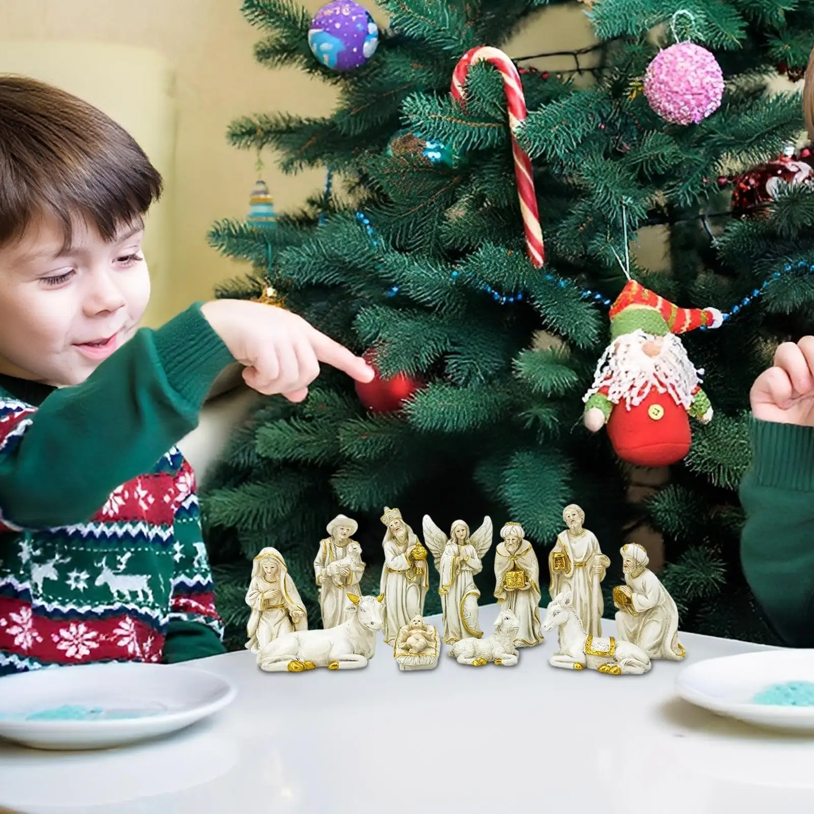 Christmas Nativity 11-Piece Indoor Nativity Set Religious Ornament Decoration For Kids Holiday Home Lawn Door Church