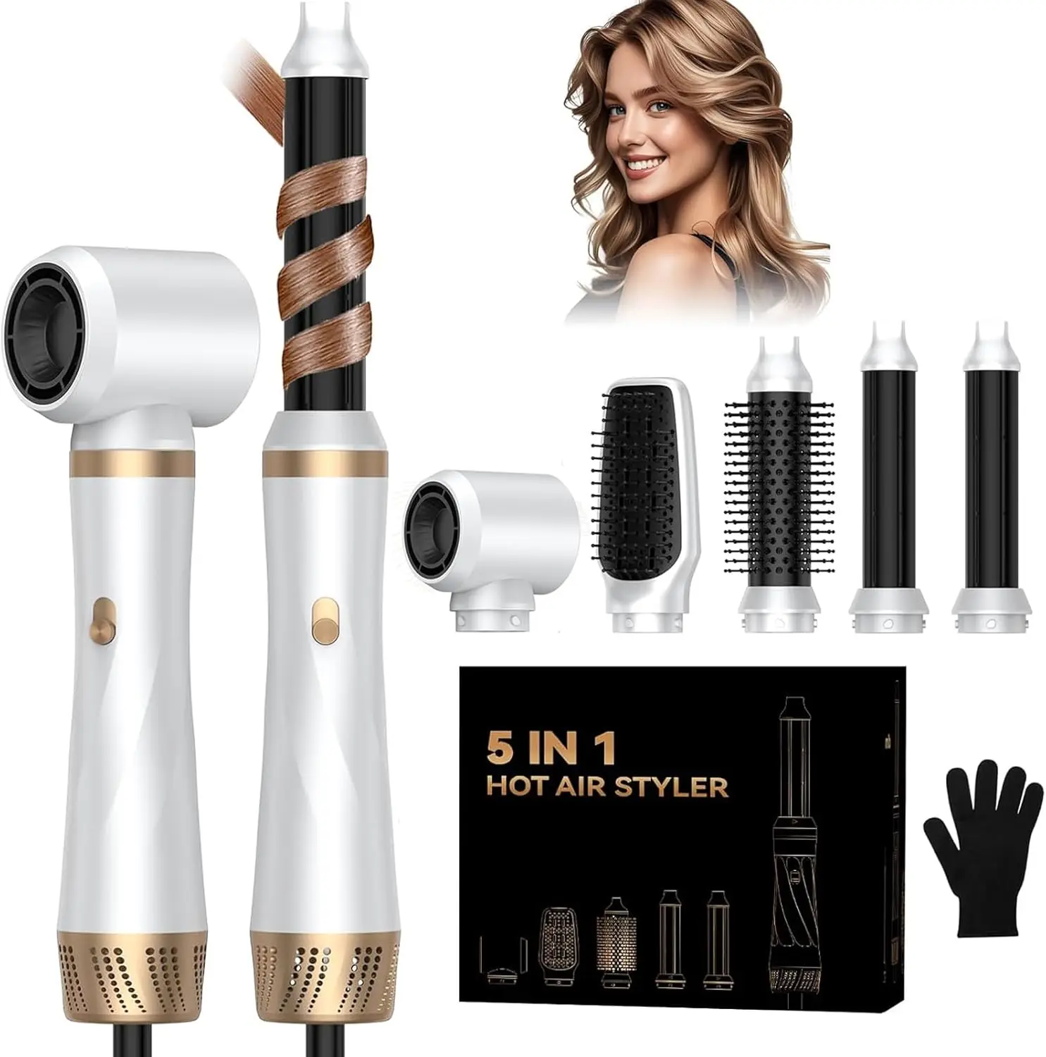 5 in 1 Hair Dryer Brush Set with Air Curler, Negative Ionic Technology for Curling, Volumizing, Straightening and Drying