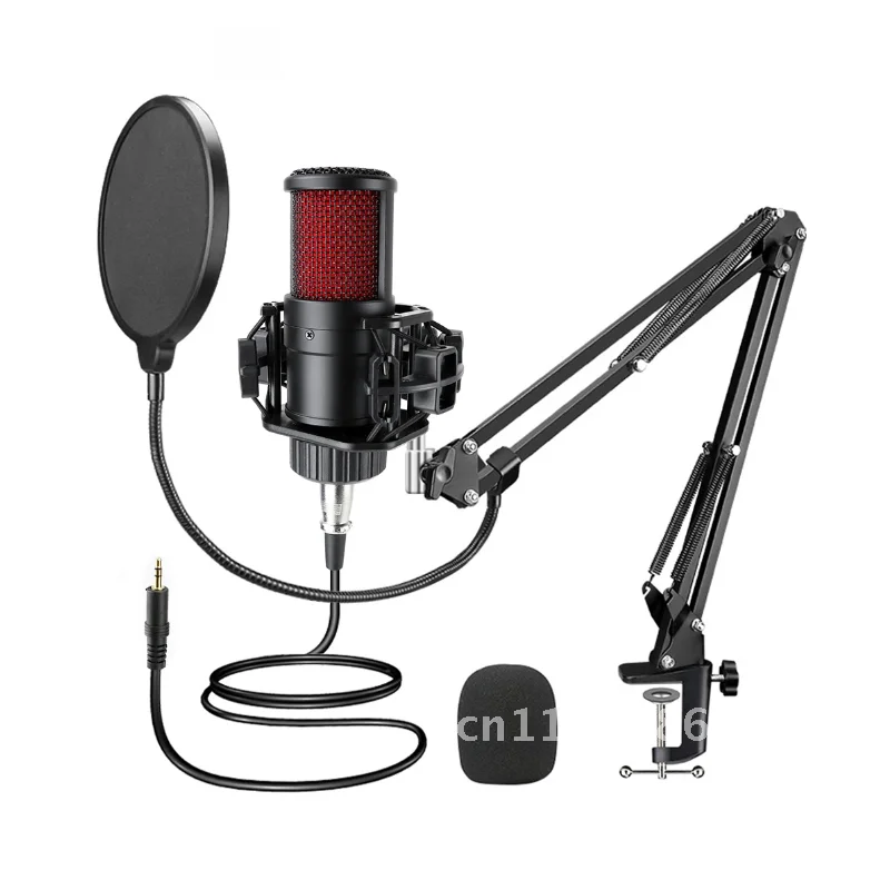 Metal Profession Condenser Microphone Studio for PC Computer Streaming Recording Microphone Sound Card Phantom Power Mic Gaming