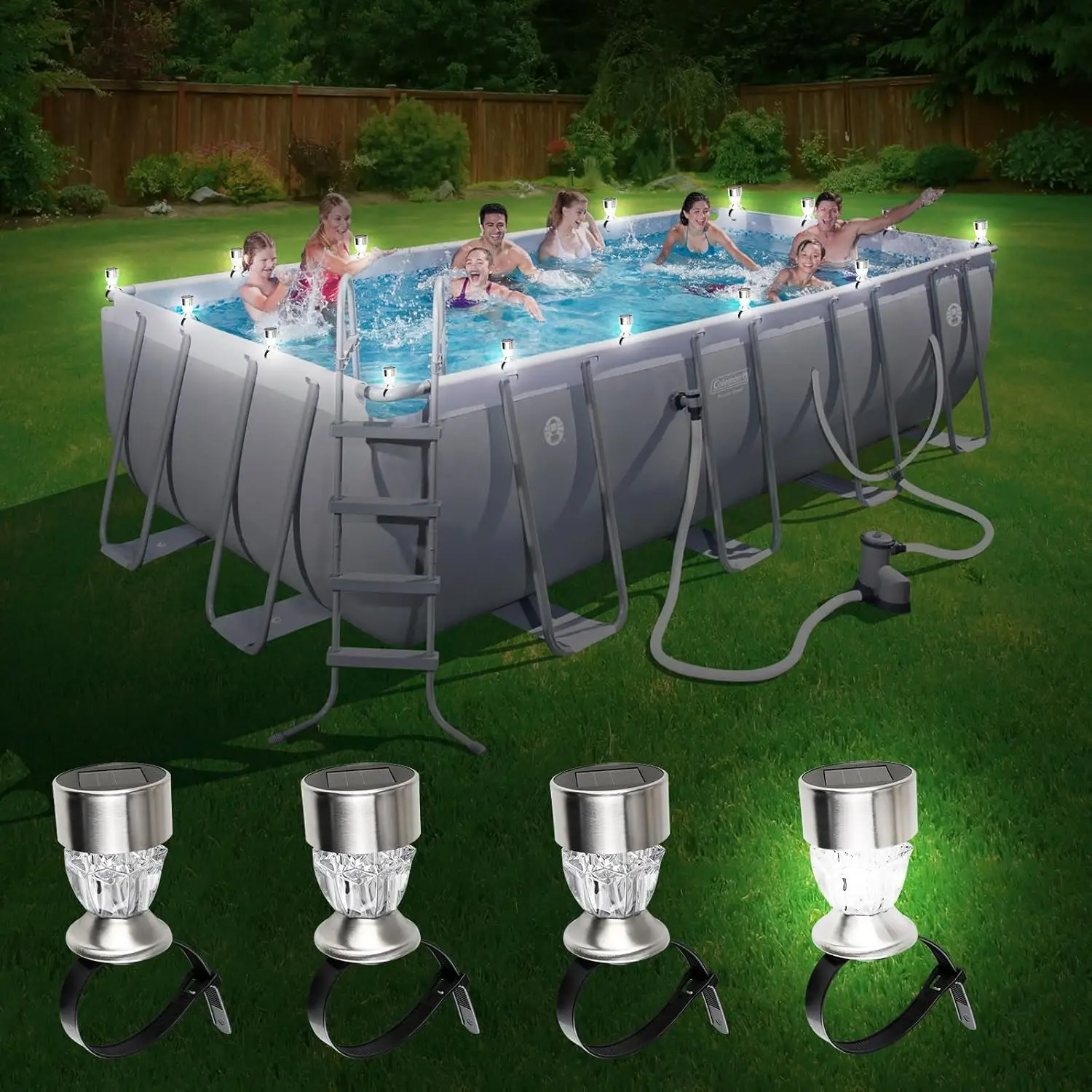 4pcs 3 Color Solar Pool Light 5.5 Stainless steel Diamond bandage Lamp IP44 Waterproof Swimming Pool Trampoline Decor Lights