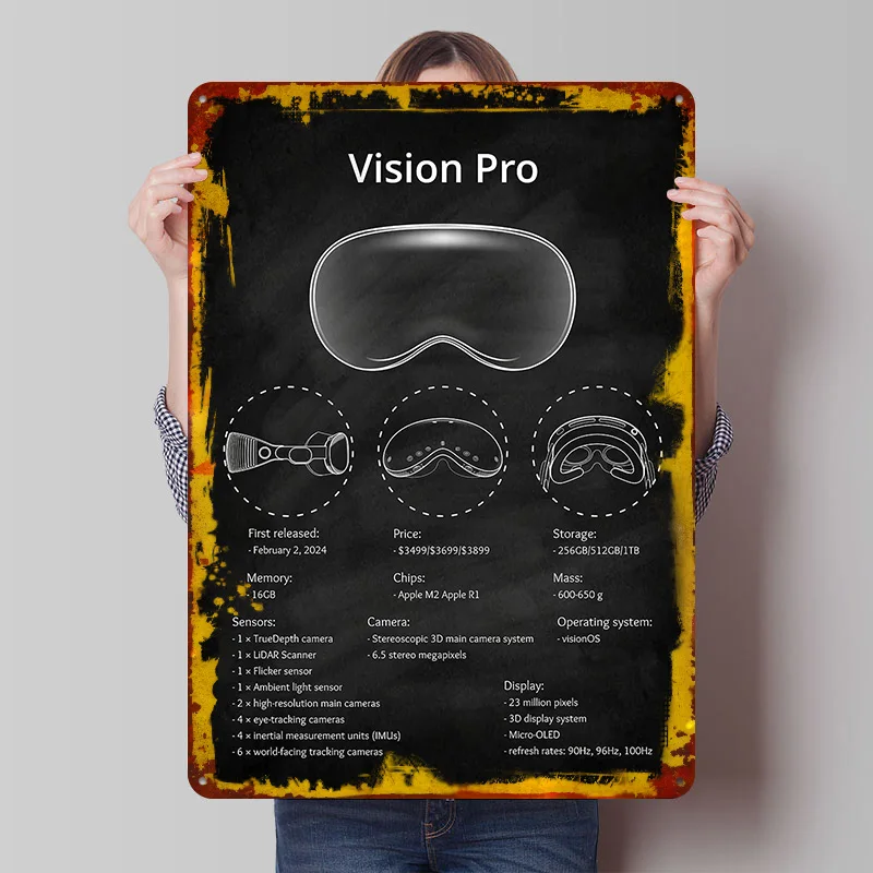 Apple Vision Pro Blueprint Tinplate Poster Customized Wall Art Vintage Retro Metal Signs for Apartment Decoration Room Man Cave