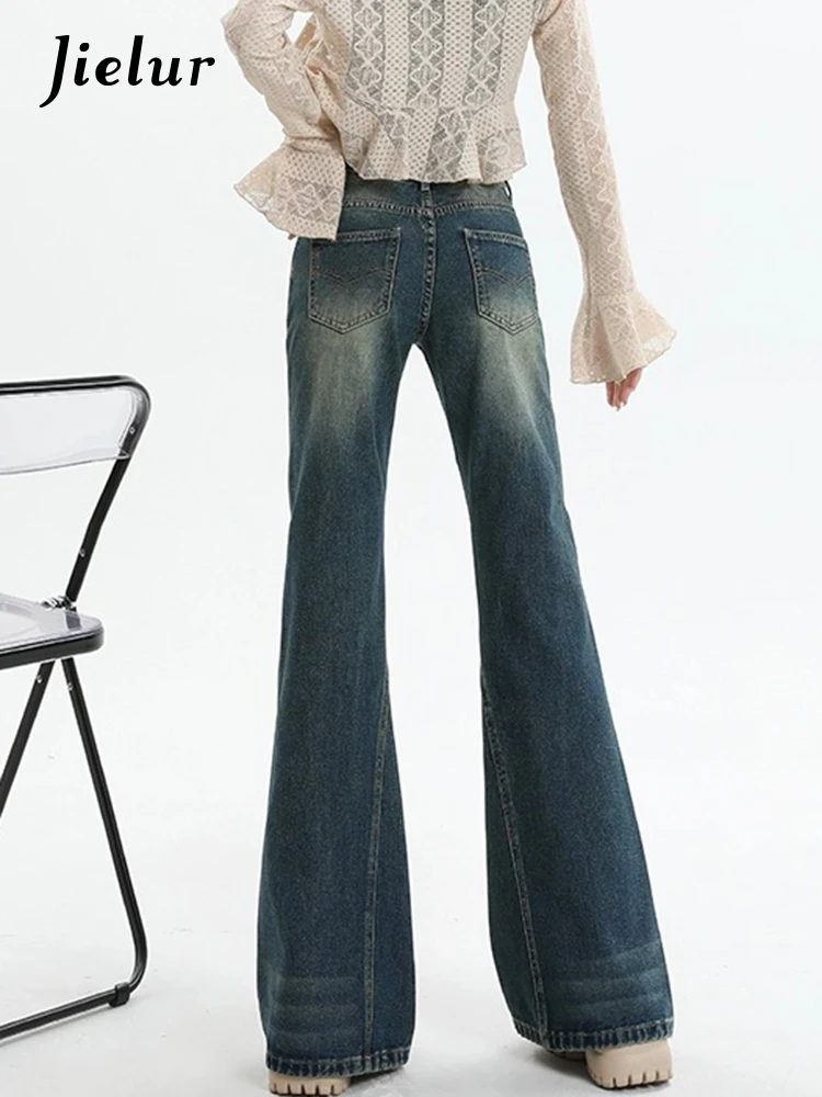 Jielur Vintage Washed High Waist Women's Jeans Fashion Streetwear Sexy Slim Tight Hip Chic Zipper Pockets Female Flare Pants