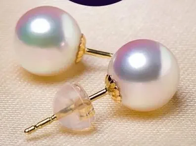 

noble jewelry AAA 9-9.5mm White Akoya Pearl Earrings 14K Gold Push-backing Stud Style