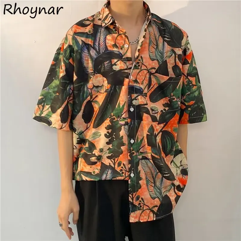 M-3XL Print Shirts Men Vintage Hawaiian Beach Vacation Hipsters Unisex Baggy Camisas Temper Summer Teens Comfort All-match Chic