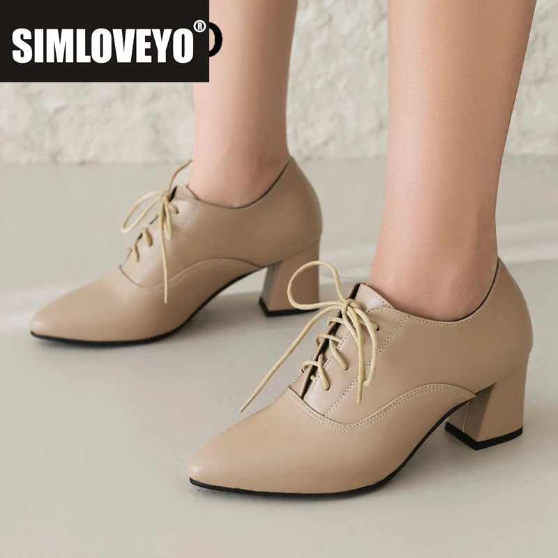 

SIMLOVEYO Брендовые офисные женские туфли-лодочки с острым носком на массивном высоком каблуке 6 см, большой размер 42 43, повседневные женские туфли для отдыха на шнуровке