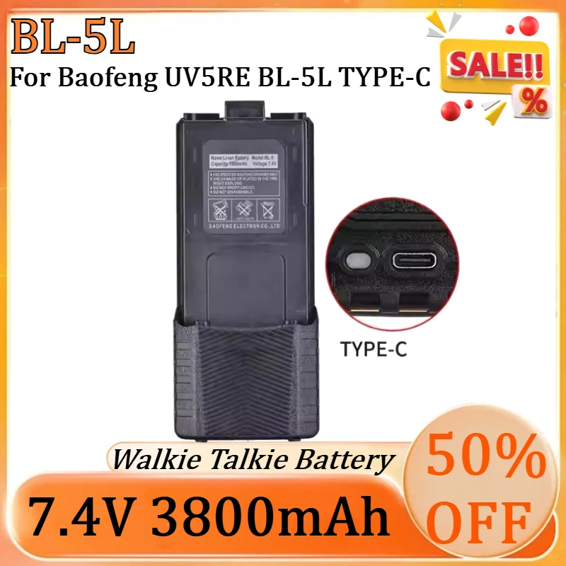 

New BL-5L 7.4V 3800mAh Rechargeable Walkie Talkies Battery for Baofeng UV5RE BL-5L TYPE-C Two Way Radio Battery