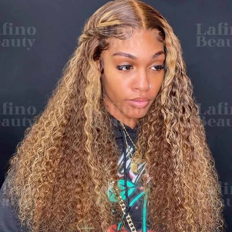 

Lafino Highlight Curly Lace Front Human Hair Wig Blonde Lace Front Wig Human Hair 13X4 13X6 Hd Lace Frontal Wig Ombre Deep 4/27