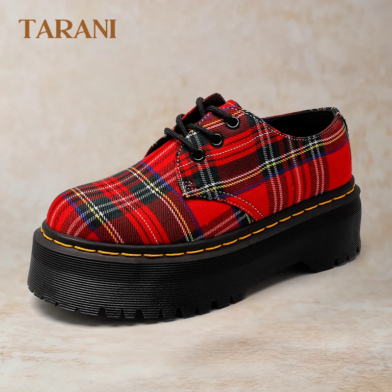 

Platform Tartan Ankle Boots for Women Winter Casual Fashion Short Booties with Thick Sole Casual Chunky Boots