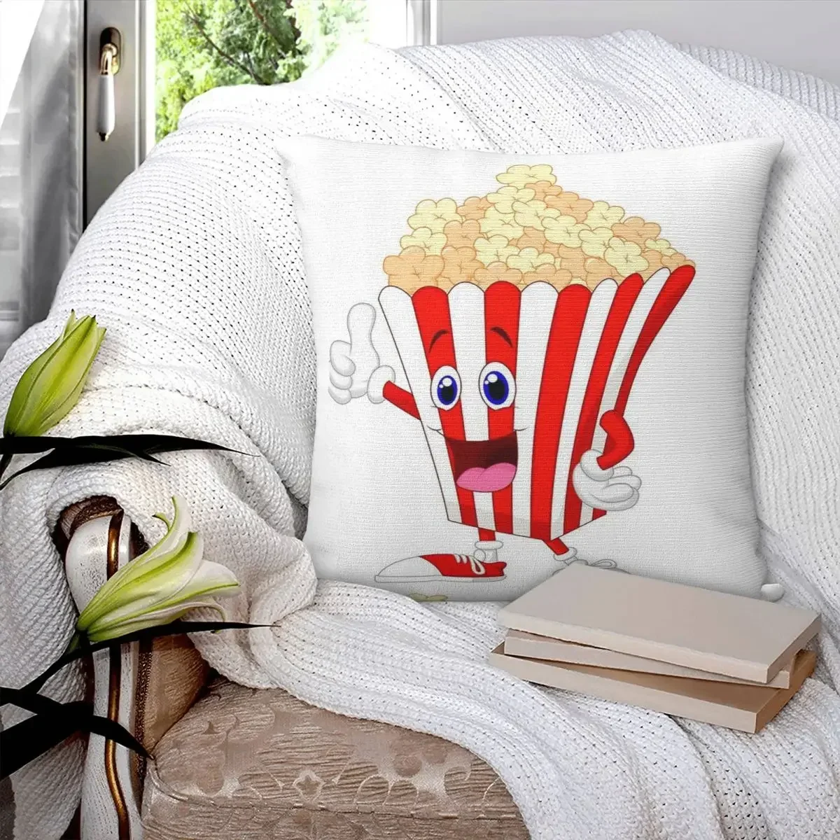 Popcorn Cartoon Art Square Pillowcase Pillow Cover Polyester Cushion Decor Comfort Throw Pillow for Home Bedroom