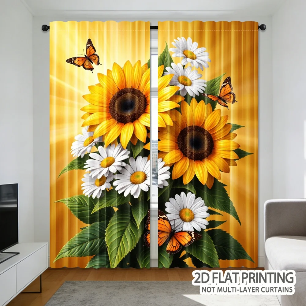 Sunflower daisy bouquet curtains with pole-style design are suitable for bedrooms offices kitchens bathrooms and living rooms