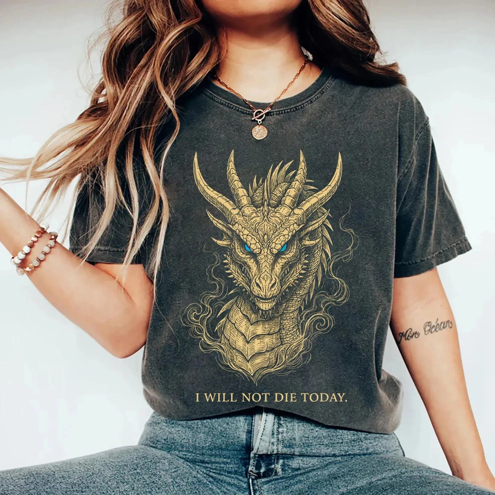 Fourth Wing Shirt I Will Not Die Today Tee Vintage Dragon Throne of Glass Fantasy Reader Gift Bookish Merch Men Women All-Season
