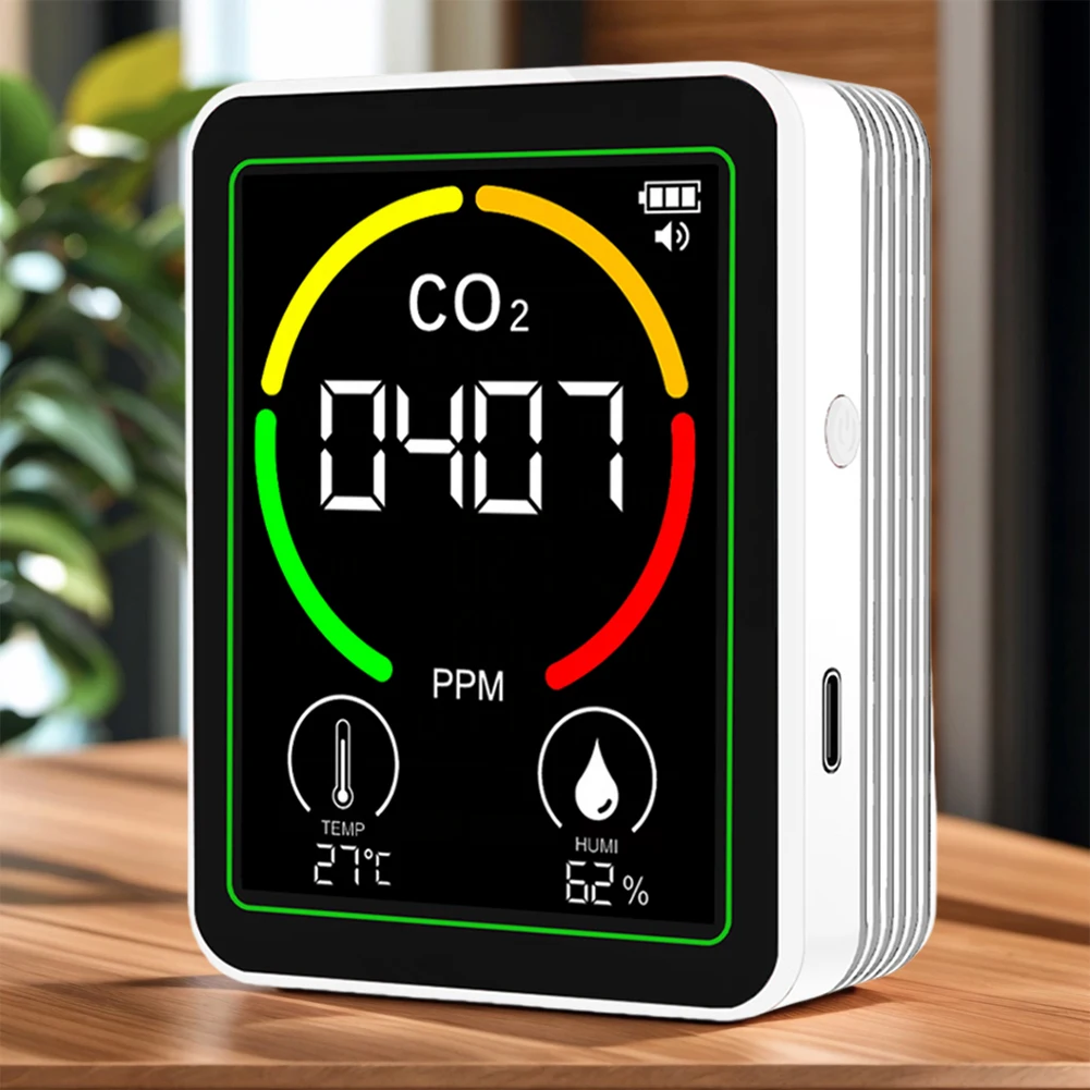 3in1二酸化炭素検知器 LEDデジタルディスプレイ CO2空気質テスター バックライト付き温室ガスモニター 空気質検知