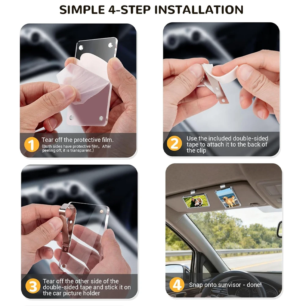 Car Sun Visor Photo Clips Magnetic Clear Acrylic Frames for Family And Pet Pictures Easy Clip-On Visor Display