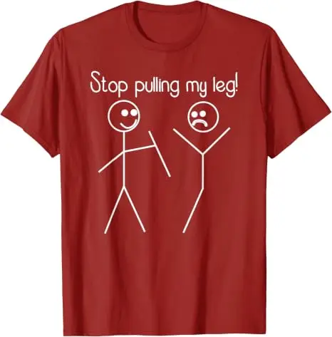 Lustiges T-Shirt mit dem Slogan „Hör auf, mir am Bein zu ziehen“, Y2k Humorvolle Strichmännchen-Slogan-T-Shirts, Humorvolles Strichmännchen-Joker-Slogan-T-Shirt – Detail 11