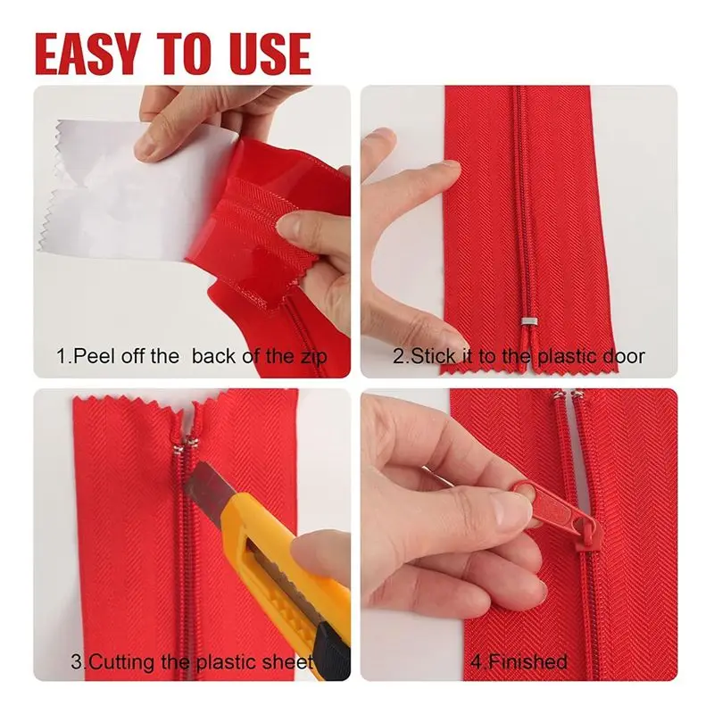 AT19-4 Pack Heavy-Duty Dust Zippers Self Adhesive Instant Zipper Door Kits For Dust Barriers Dust Protector Zipper