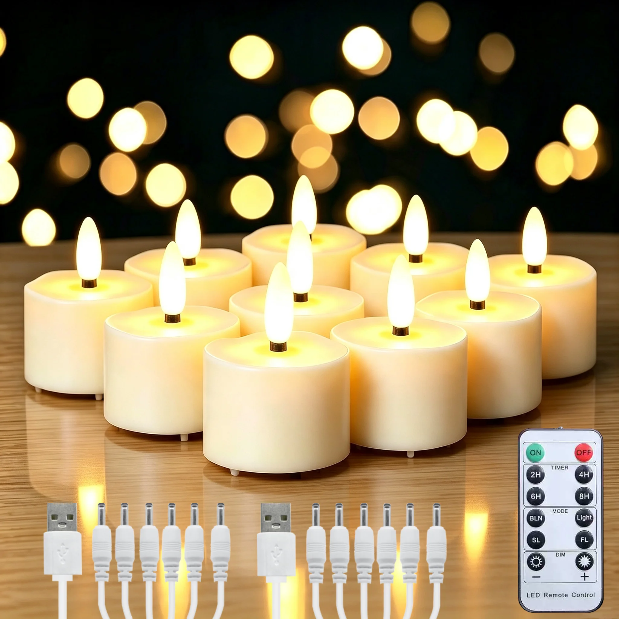 Rechargeable Flickering Flameless LED Tealight Candles, Battery Powered Electronic Fake Candle Lamp for Home Decor,Wedding Table
