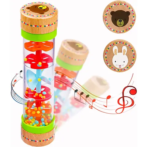 Baby Rain Stick Musical Instrument Wooden Rain Sound Pipe Simulation Wooden Toy Hourglass Fun Rattle Early Education Toy