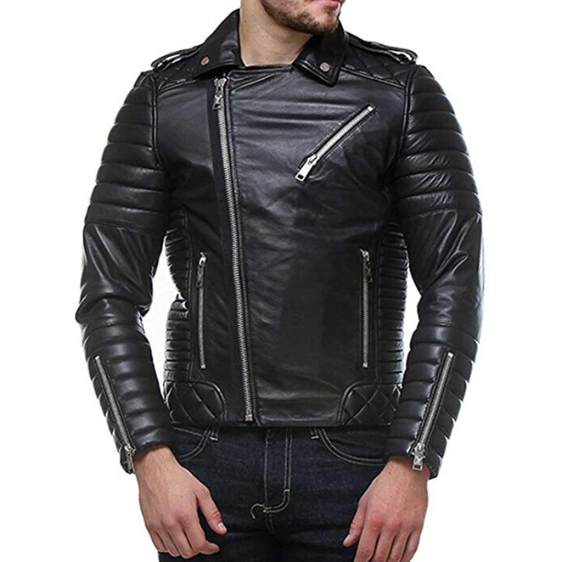 

Rider Men Designer Genuine Lambskin 100% Leather Jacket Quilted Black Biker Coat