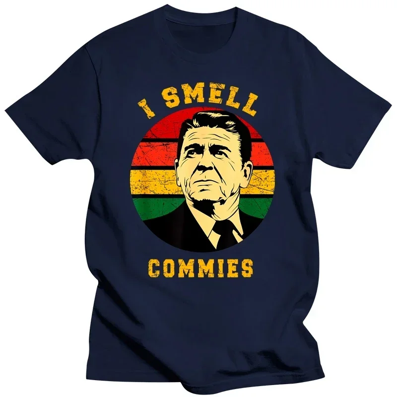 Men Tshirts Tops Tees Company Cotton Customized Geek Men I Smell Commies Ronald Reagan Funny Retro Vintage Art T-Shirt