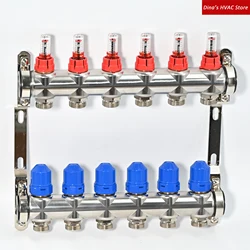 PT6112 Stainless Steel S304 Underfloor Heating Manifold Kit with Flow Meter and Thermostatic Screw G1