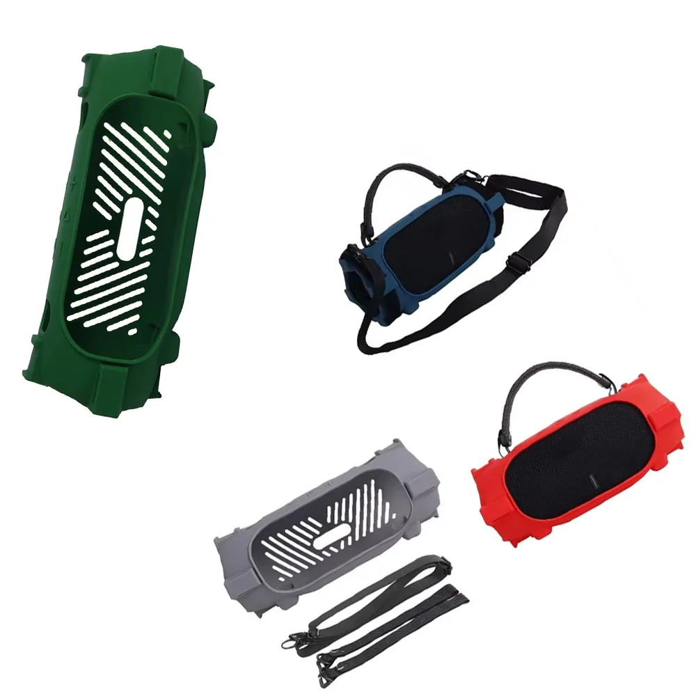 

Black Silicone Case for JBL Charge 6 Stereo Drop Protection Cover with Shoulder Strap Navy Blue Gray Orange Red