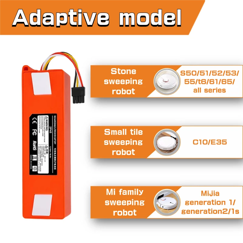 Imagem -02 - Bateria Li-ion de Substituição para Xiaomi Mijia Varrer Limpar Robô Aspirador 1s 1st Sdjqr01rr 14.4v 12800mah