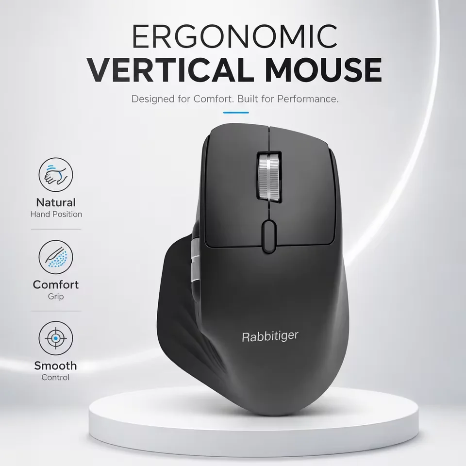 3‑Mode Wireless Ergonomic Mouse Bluetooth 2.4G Wired Connection Side Scroll Wheel Adjustable 800‑3200 DPI Rechargeable Gaming Of