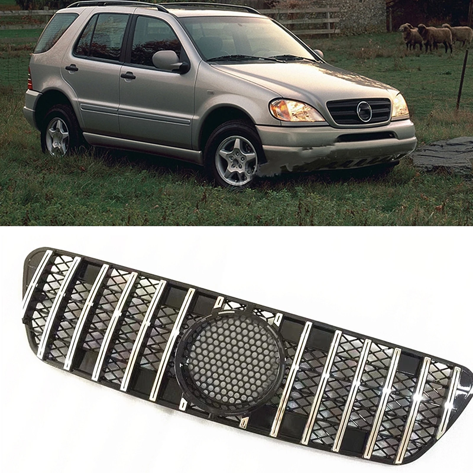 

Front Grille Grill For Mercedes-Benz W163 ML Class ML250 ML300 ML320 ML350 1999-04 Upper Bumper Hood Mesh W/ Insect Proof Cover
