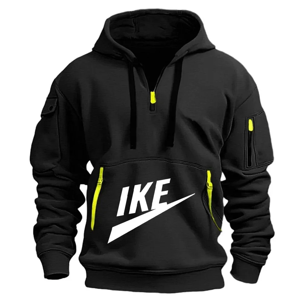 Spring 2025 new men's casual hoodie, fashionable outdoor jogging fitness men's sweatshirt, loose large size zipper pullover