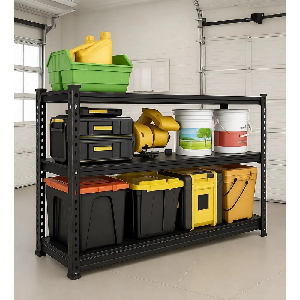 

Прочная металлическая 3-ярусная полка для гаража шириной 48 дюймов, регулируемая, грузоподъемность 1500 фунтов, промышленная стеллажная система