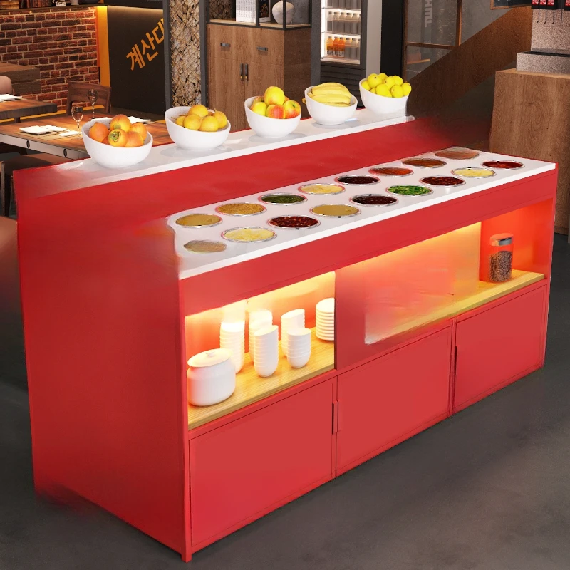 Hot pot restaurant buffet marble seasoning table, fruit placement , commercial solid wood barbecue small