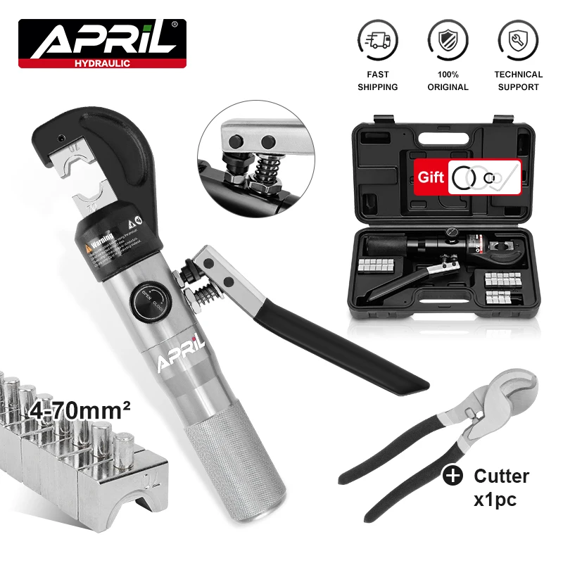 Hydraulic Crimping Tool with Cable Scissors Wire Cable Lug Terminal Crimper APR-70 with 9 Pairs of Dies Crimping Range 4-70mm2