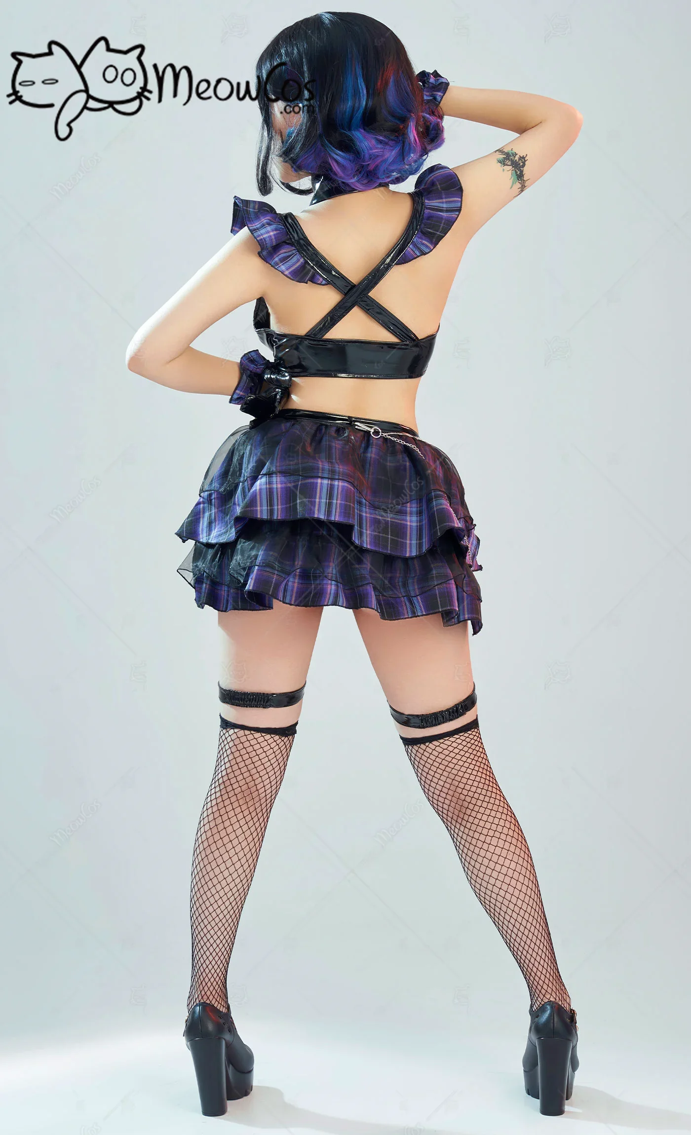 Meowcos Gothic Sexy Lingerie Set Plaid Corset and Panty with Gloves and Stockings Lingerie Sleepwear Sexy Costumes