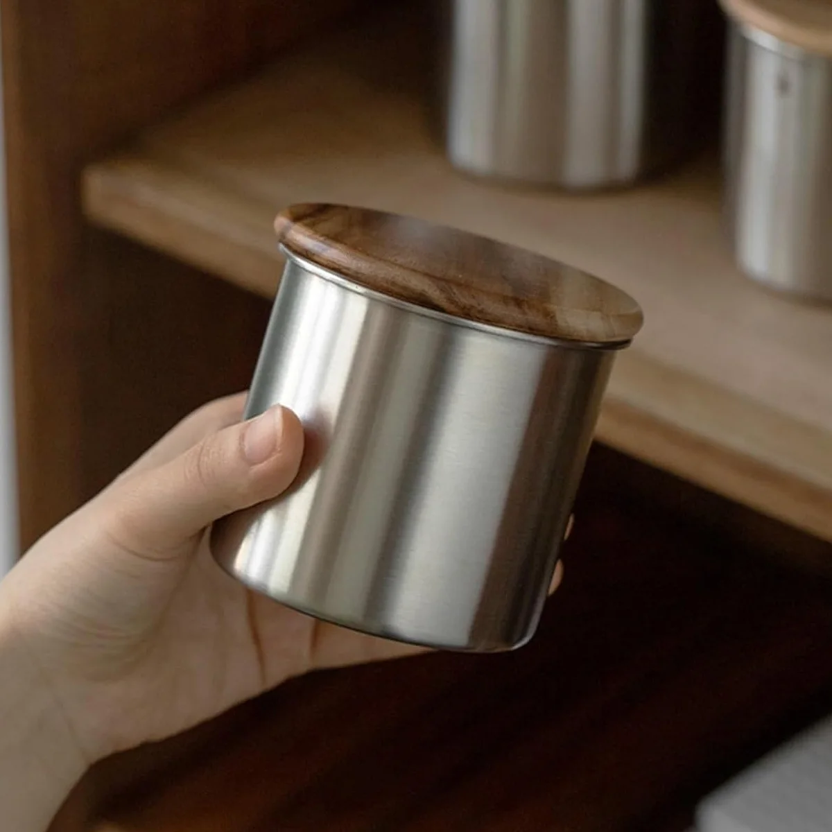 D5 1Pc Storage Jars with Airtight Lid Containers Kitchen Food Canisters with Acacia Wood Lids Coffee Beans/Sugar/Tea/Nuts Jars