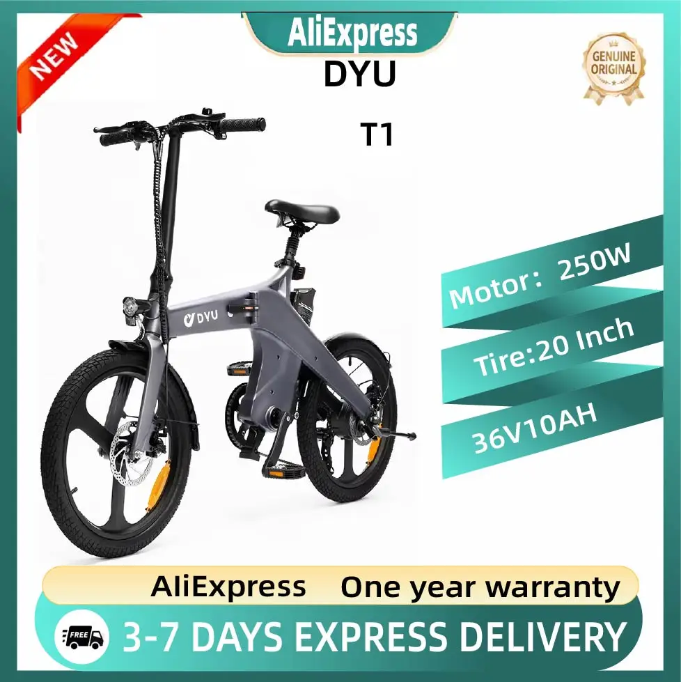 Bicicletta Elettrica DYU T1 con Motore Brushless 250W, Batteria al Litio 36V 10AH, Telaio in Lega di Magnesio, E-Bike Pieghevole per Adulti con Pneumatici da 20 Pollici
