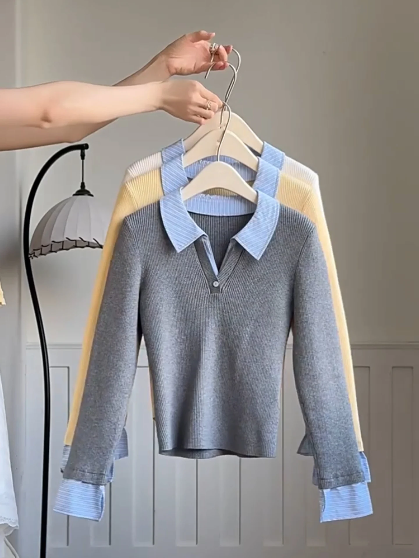 Ele Camere lavorato a maglia lungo Sve da donna Top Color Blo Design Faionable Autunno 2025 Pendolarismo Sle Tessuto morbido