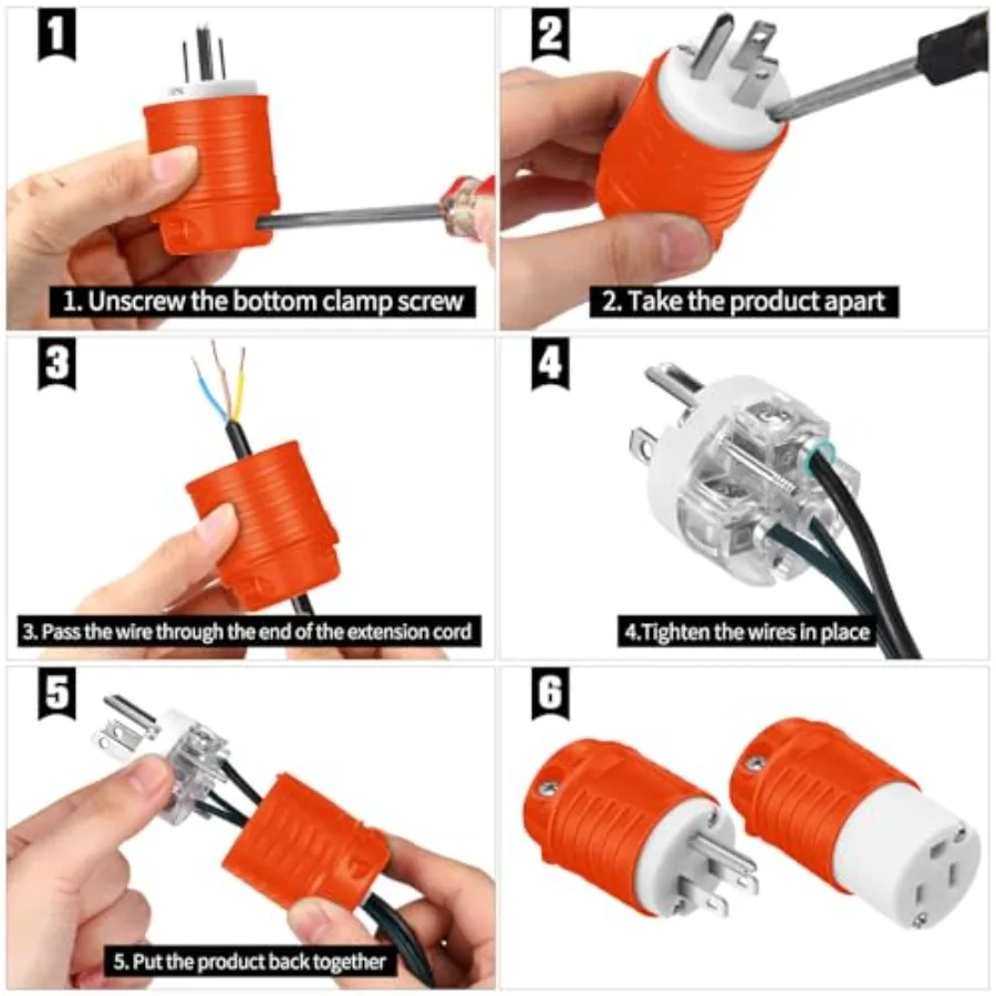 Sherr 16 قطعة تمديد الحبل ينتهي الذكور والإناث 15A 125 فولت 2 القطب 3 سلك 5-15P 5-15R الثقيلة استبدال المكونات والموصل S