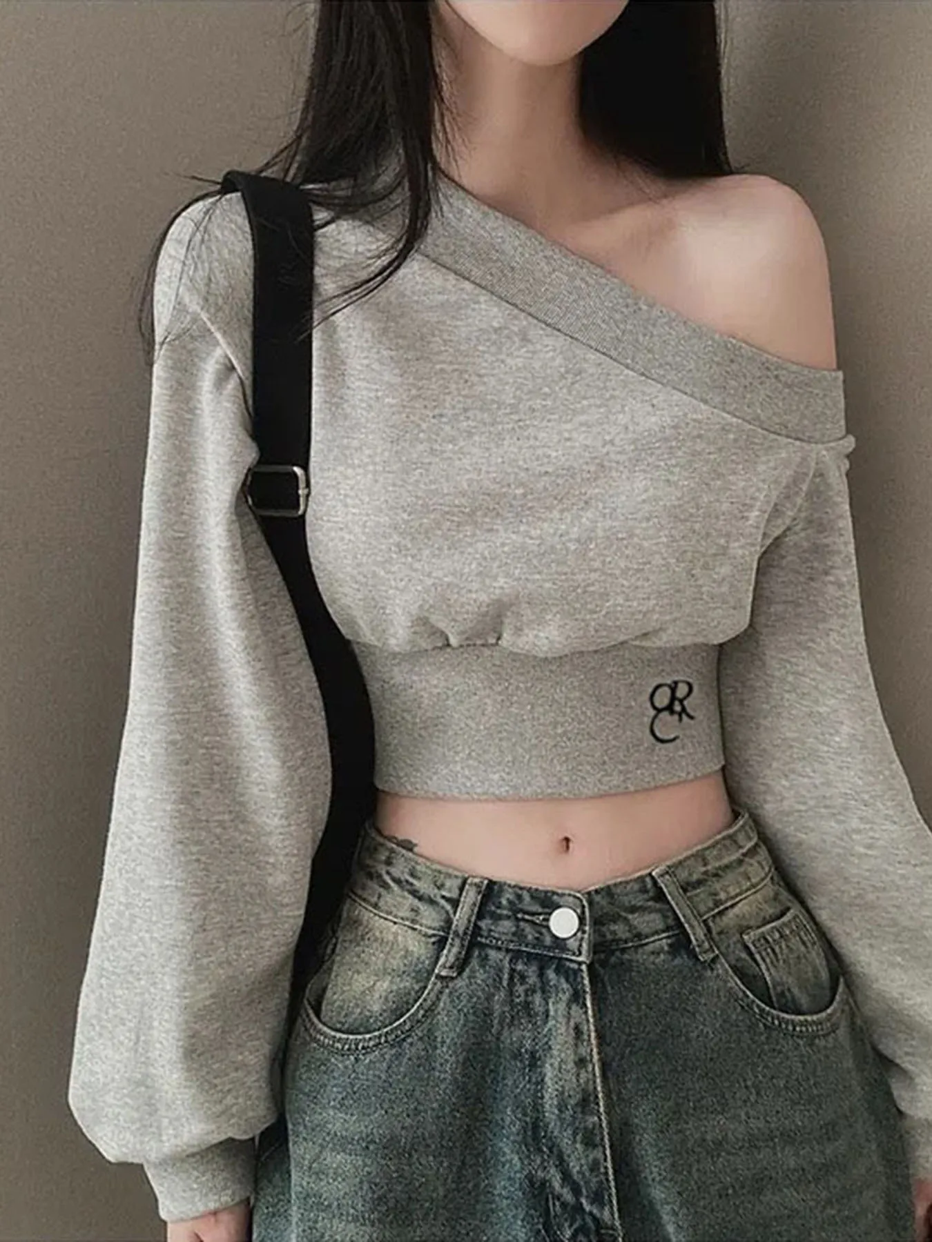 Fashion Trendy Women’s Top Tees Long Sleeve Simple Skew Collar Solid One-Shoulder Comfortable Blouses Causal