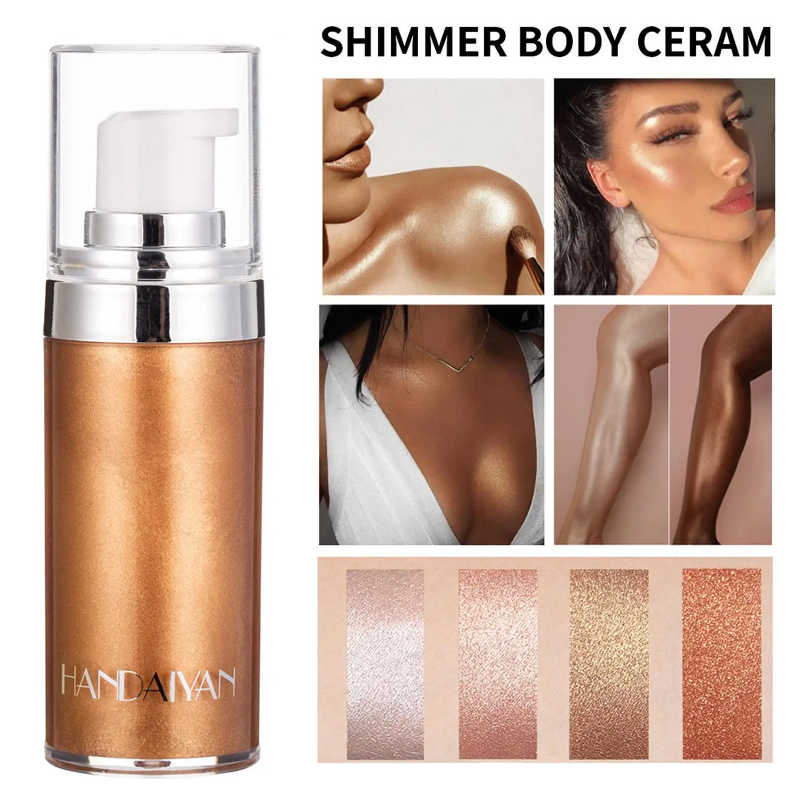 New 4Colors Liquid Body Highlighter Long-lasting Shine Brighten Glitter Shimmering Body Cream for Women T1J4