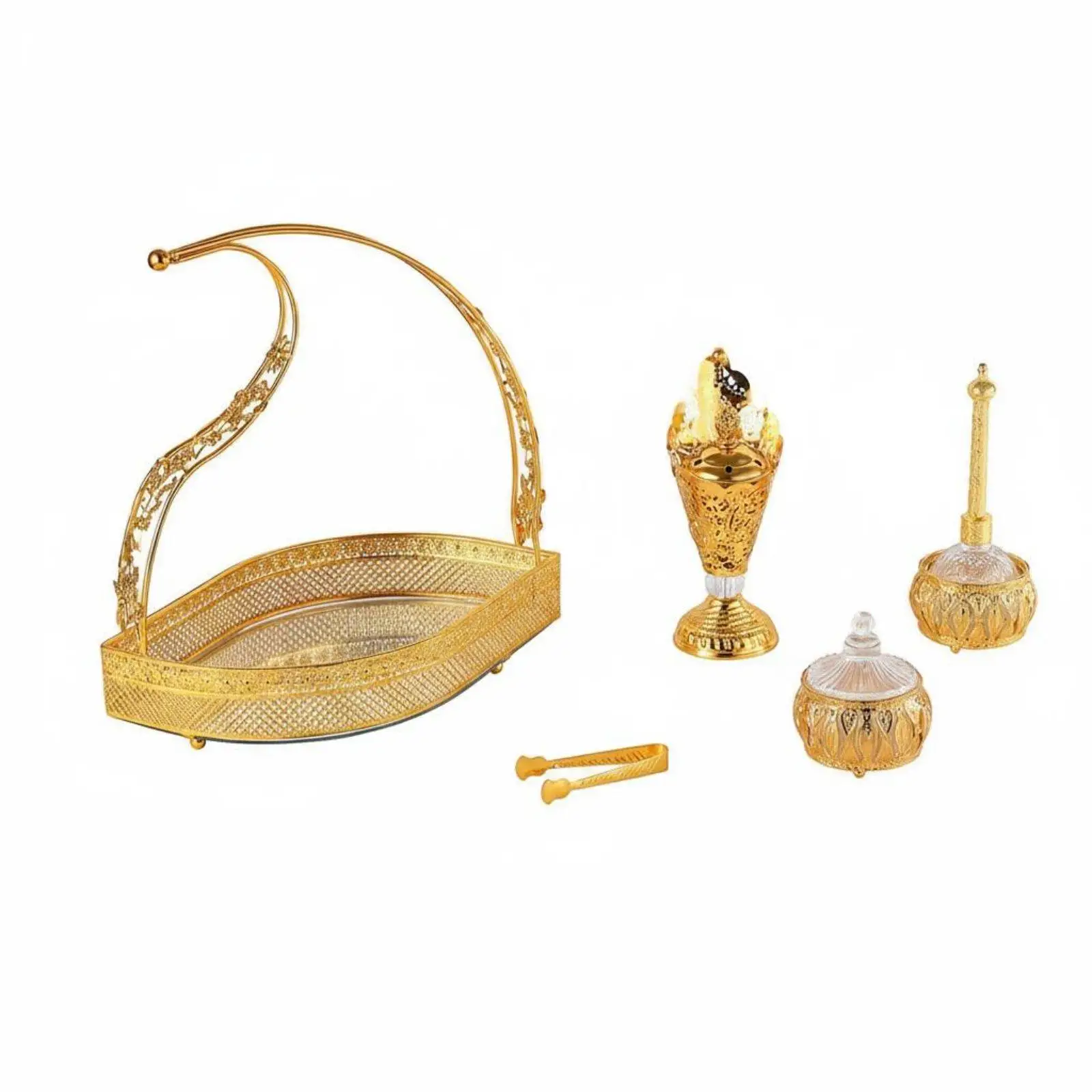 5 Pieces Ornate Aromatic Resin Holder Tray Set Luxury Design Bakhoor Burner Easy