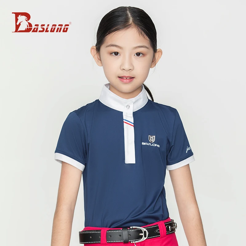 Baslong Equestrian Sports T-Shirt Polo Shirt Professional Riding Short-Sleeved Knight Clothing Equestrian Obstacle Competition Clothing for Kidsren