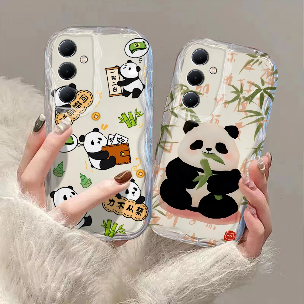 Cute anime Luxury Panda 3D Wave Case For Samsung A73 A72 A71 A55 A54 A53 A35 A34 A33 A25 A24 A23 A15 A14 A13 A05 A04 4G 5G Cover