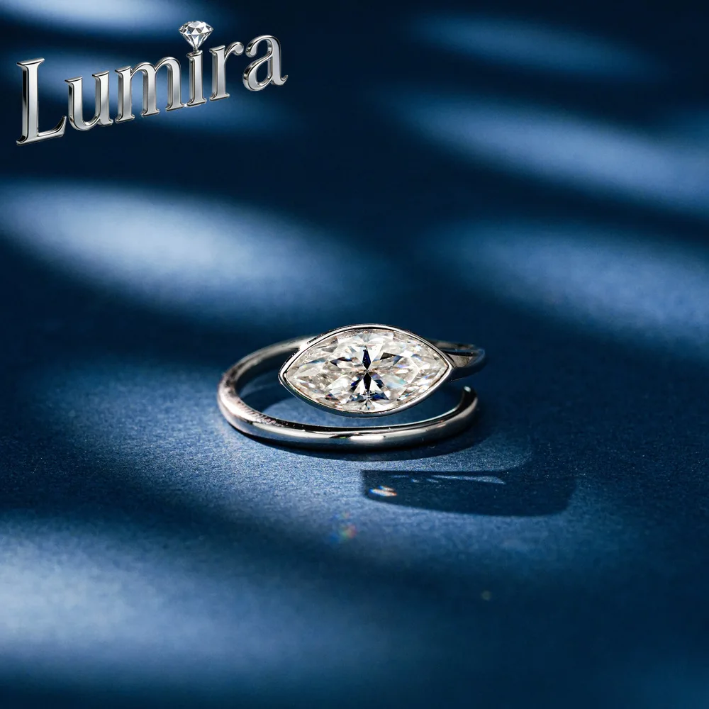 Lumira Platinum PT950 1-2 Carat Marquise Moissanite Open Ring for Women, Unique Tadpole Diamond Rings Party Charm Jewelry