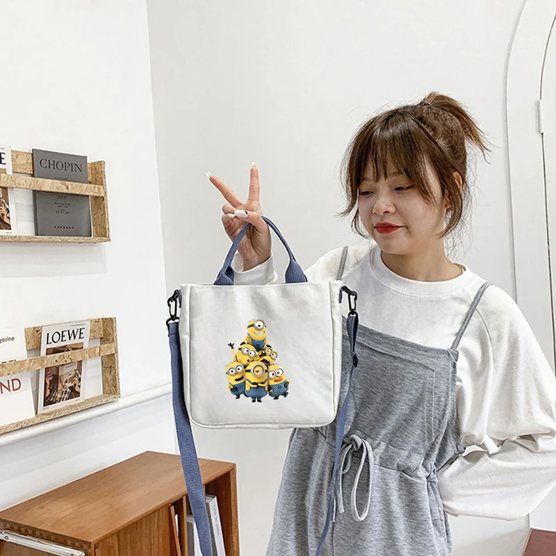 Minions Shoulder Bag Tote Canvas Bag Cutehigh-Capacity Bag Cartoon Anime Handbag Forschool Work Travel Shopping Schoolbag Gift