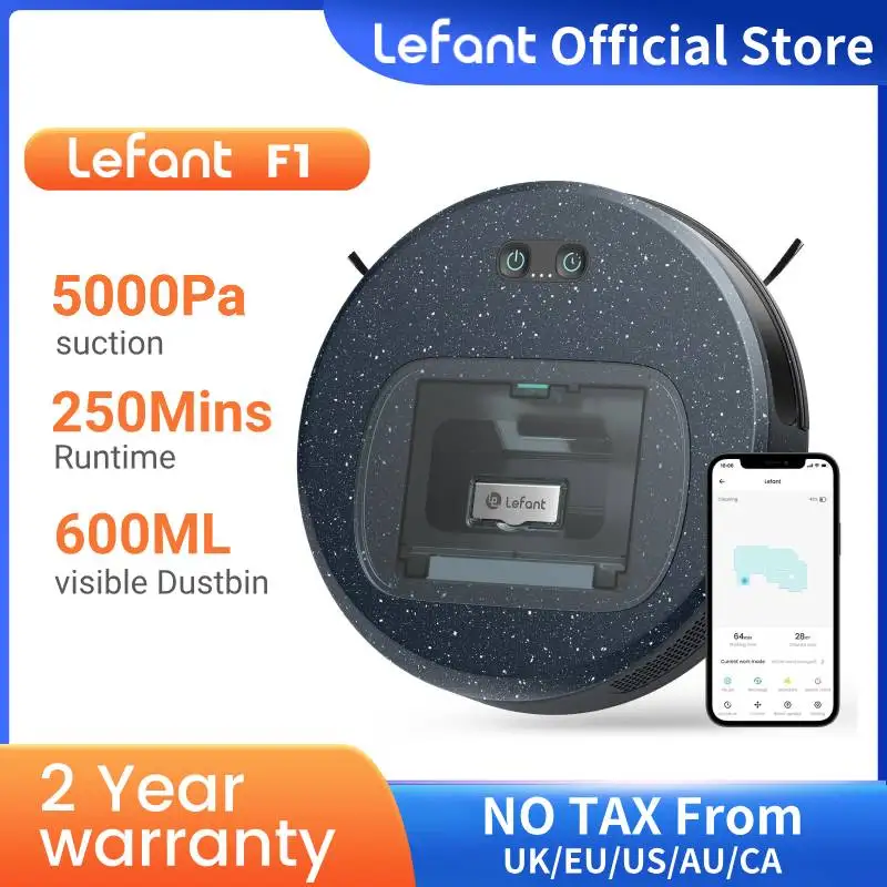 

Lefant Robot Vacuum F1, 5000Pa Powerful Suction,600 ML Visible Canister,250min Autonomy, Ideal for Pet Hair,Hard Floors Carpets