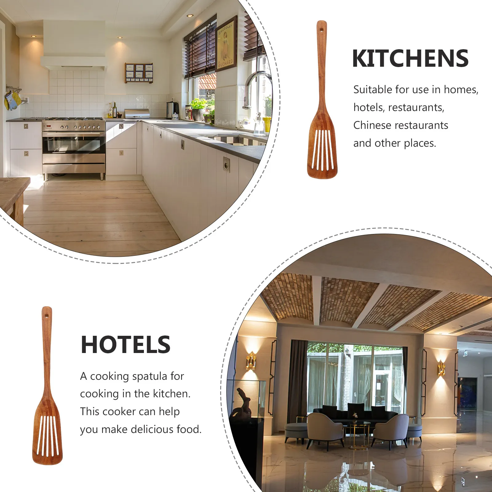 Premium Wooden Cooking Spatula Non-Scratch Heat-Resistant Odor- Utensil for Non-Stick Pans Long Handle Hanging Hole