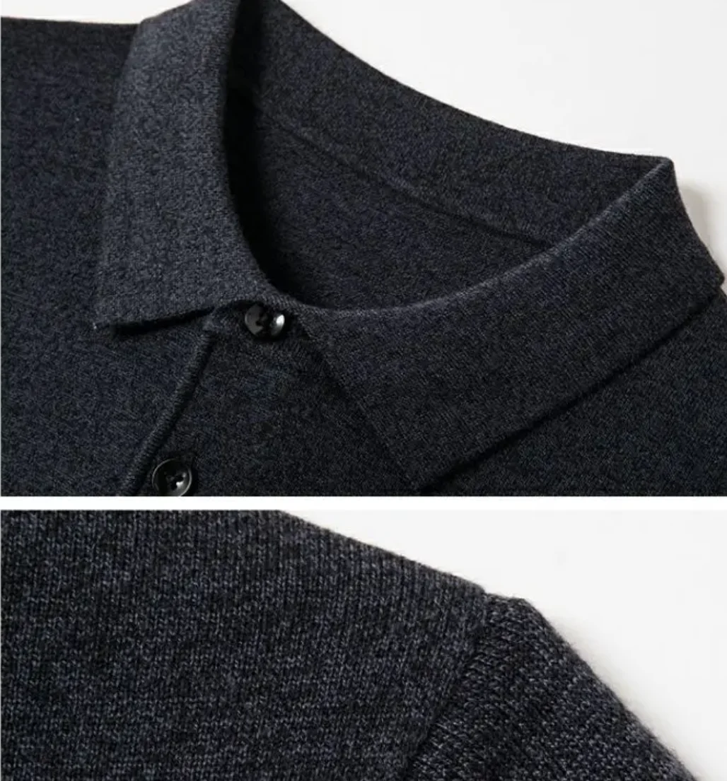 Lapel Long-sleeved Men's Knitted POLO Shirt Solid Color Middle-aged Bottoming Sweater Men's Clothing