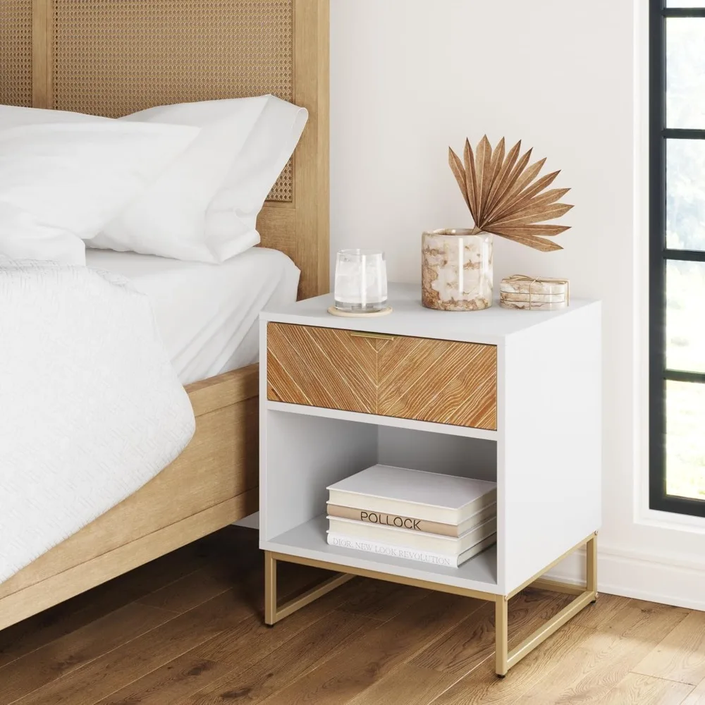 

Nightstand Side Accent or End Table with Storage, Both Rustic and Modern, Easy Assembly, Bedside Table